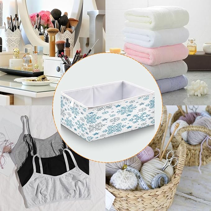 Bolaz Sliver Blue Snowflakes Closet Organizers Storage Cubes Christmas Storage Bins Shelf Baskets Containers for Home Room Office,Square