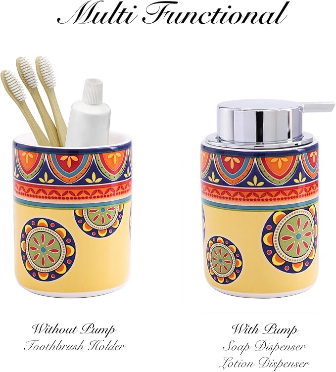 Bico Tunisian Ceramic 12oz Soap Dispenser with Removable Pump, Ideal for Kitchen, Bathroom, Lotion and Essential Oil