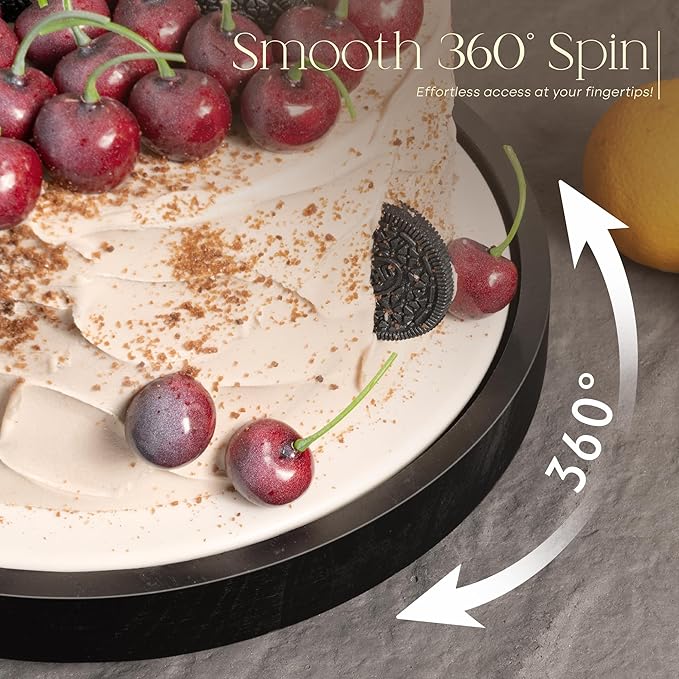 EOSAHR Non-Skid Wooden Lazy Susan Turntable for Cabinet â Chic 10.5" Lazy Susan Turntable and Bathroom Tray for Bathroom Decor & Coffee Table - Ideal for Home and Kitchen (Black)