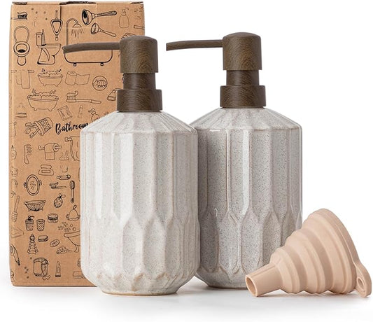 Fun Elements Bathroom Soap Dispenser Set, 16 OZ Ceramic Hand Soap Dispenser for Bathroom, Luxurious Hand and Dish Soap Dispenser Set with Silicone Funnel for Kitchen