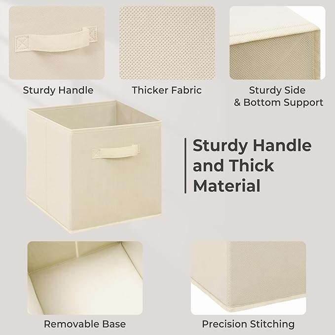 11 Inch Fabric Storage Cubes, Sturdy Foldable Storage Bins, Heavy Duty Cube Organizer for Clothes, Blankets, Shelves, Closets, Bedroom, Living Room, Beige, 8 Pack