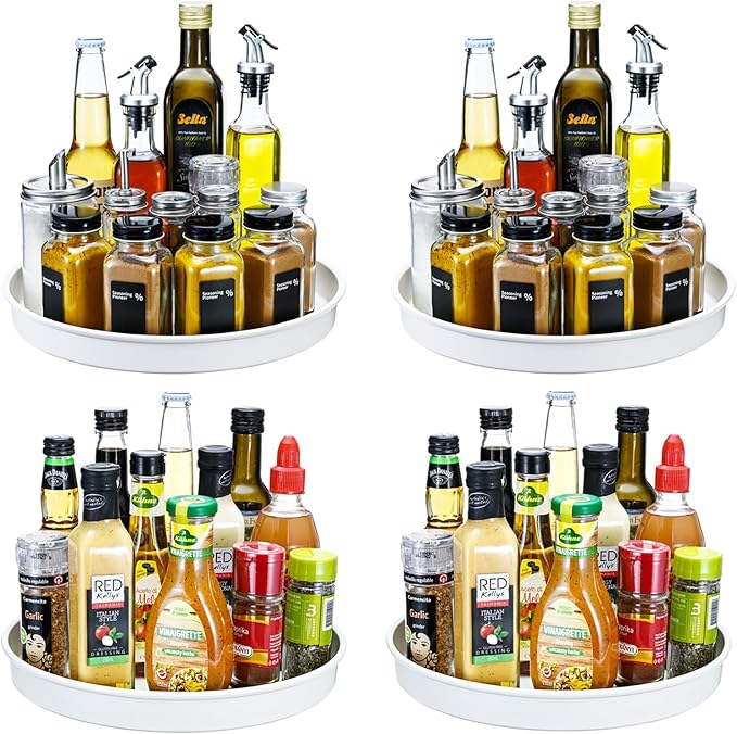 Amolliar Lazy Susan Organizer, Tray for Household Purpose, Metal Rotating Turntable for Cabinet, Kitchen, Fridge, Pantry Storage, Vanity, Spice Rack Condiment, Under Sink Organizer, White 10" 4 Pack