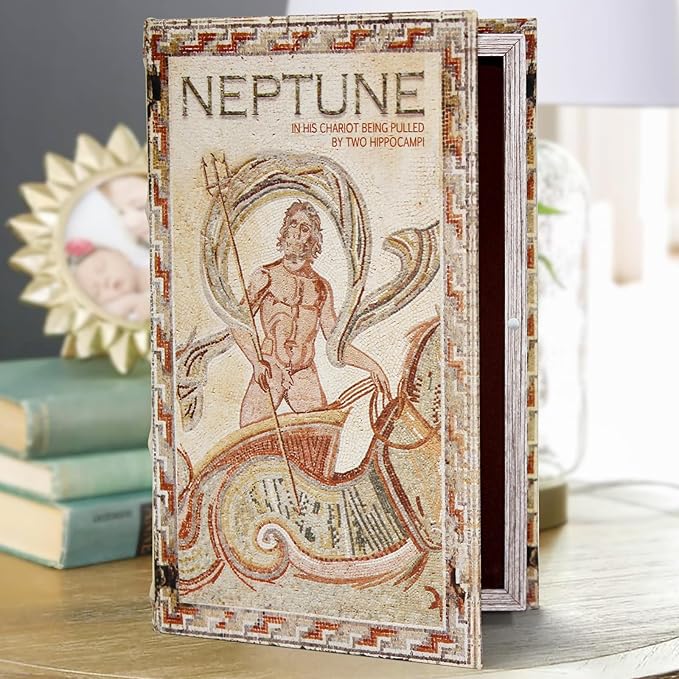 Book Box Decorative Storage Box for Coffee Table Decor, Faux Wood with Magnetic Cover Storage for Hidden Jewelry,Photos, Greeting Cards,Remotes,NEPTUNE Pattern M Size Box -5-06