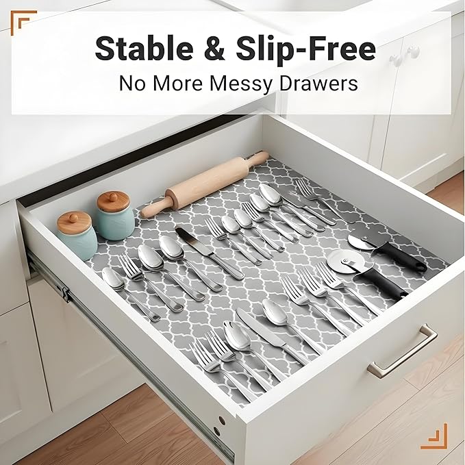 Coavas Extra Grip Thickened Shelf and Drawer Liner - Non-Adhesive Non-Slip Waterproof Mats for Kitchen Cabinets, Drawers, Shelves, Dresser & Cupboard, Easy Cut DIY (Gray, 12IN x 10FT)