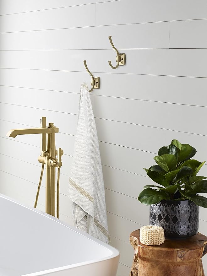 Amerock H37002BBZ | Kinsale Double Prong Decorative Wall Hook | Golden Champagne Hook for Coats, Hats, Backpacks, Bags | Hooks for Bathroom, Bedroom, Closet, Entryway, Laundry Room, Office