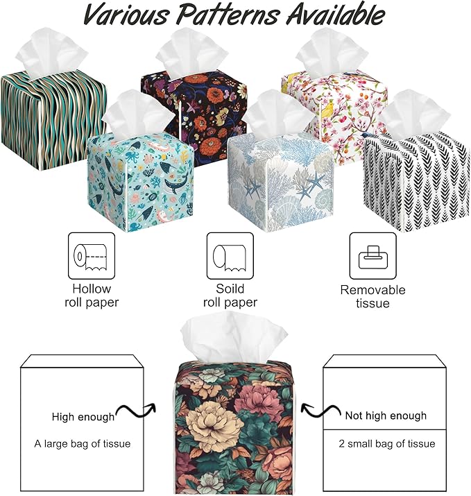 Romantic Big Flower Tissue Box Cover Square,Tissue Box Holder with Belt Bottom,Stylish Leather Napkin Holder for Vanity Countertop,Nightstands,Office Desk,5.2"Ã5.2"Ã5.2"