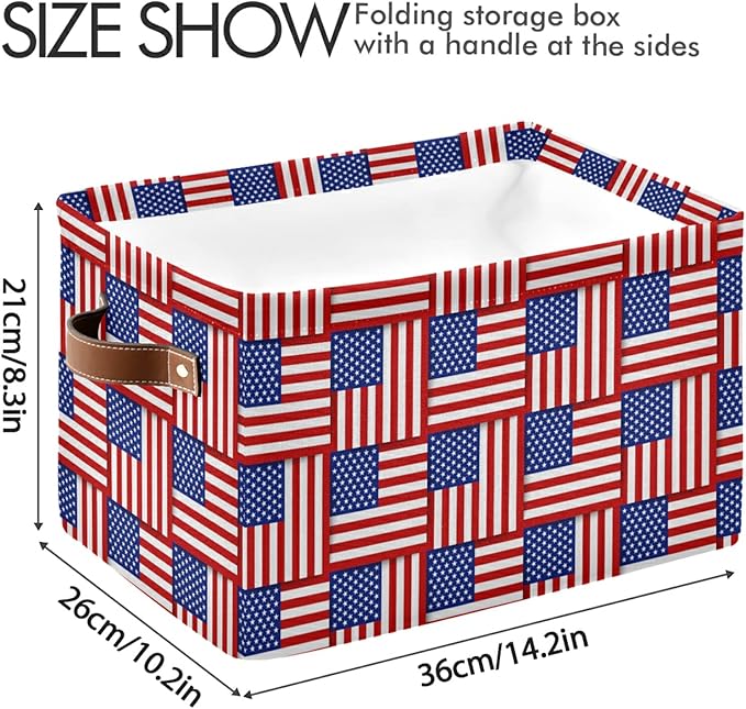 Large Storage Basket American Flag Foldable Storage Box Organizer Bins with Handles for Bedroom Home Office