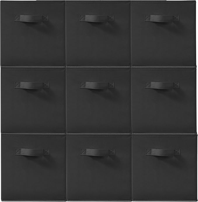 11 Inch Fabric Storage Cubes, Sturdy Foldable Storage Bins, Heavy Duty Cube Organizer for Clothes, Blankets, Shelves, Closets, Bedroom, Living Room, Black, 9 Pack