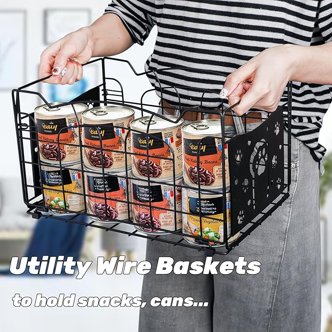 14" Large Wire Baskets for Organizing, Metal Open Storage Bin with Handles, Foldable Kitchen Pantry Organizer, Farmhouse Decor for Cabinets Closets Shelves Laundry Room Bathroom Picnic
