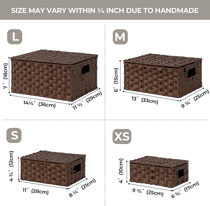 GRANNY SAYS Wicker Baskets with Lids, Set of 4 Brown Basket, Decorative Storage Boxes, Woven Basket for Organizing, Storage and Organizer Baskets