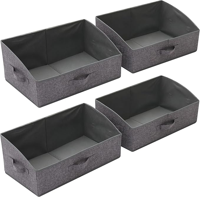 4 Pack Trapezoid Large Foldable Closet Storage Bins with Handle, Fabric Storage Organizer Cube Cloth Containers Linen Box Shelf Baskets for Clothes Clothing Shelves Wardrobe