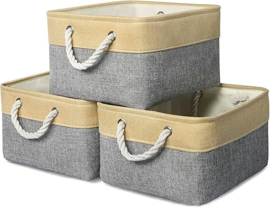 TheWarmHome Fabric Storage Bins Baskets for Organizing, Large Sturdy Storage Basket W/Handles, Decorative Foldable Storage Baskets for Shelves Closet Nursery Toy (Large - 3 Pack 15.7L×11.8W×8.3H)