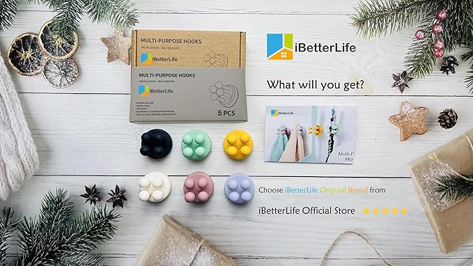 iBetterLife 5Pcs Toothbrush Holders for Bathrooms - Self-Adhesive Wall Mount to Mirror for Clipping & Hanging Shower Razor Towel Plug Cable, Utility Hooks for Home Kitchen Office Dorm Room Essentials
