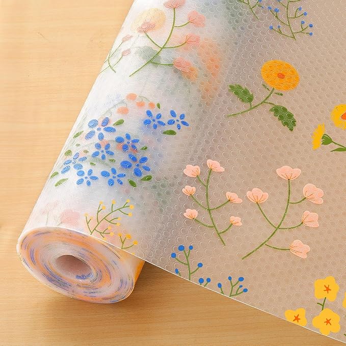 INNOLITES Shelf Liners for Kitchen Cabinets Non-Adhesive Drawer Liner with Floral, Waterproof Durable Easy to Clean, for Refrigerator, Shelves (Colorful Floral, 17.5" x 78.7")