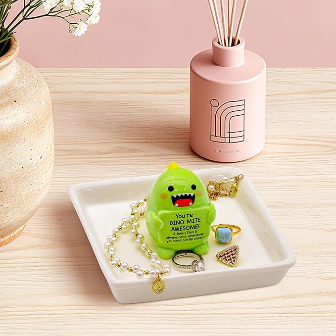 PUDDING CABIN Dinosaur Gifts for Women Ring Holder Dish for Rings Earrings Necklace Bracelets Jewelry Organizer Home Decor, Mothers Day Birthday Gift for Women Mom Friendship Christams