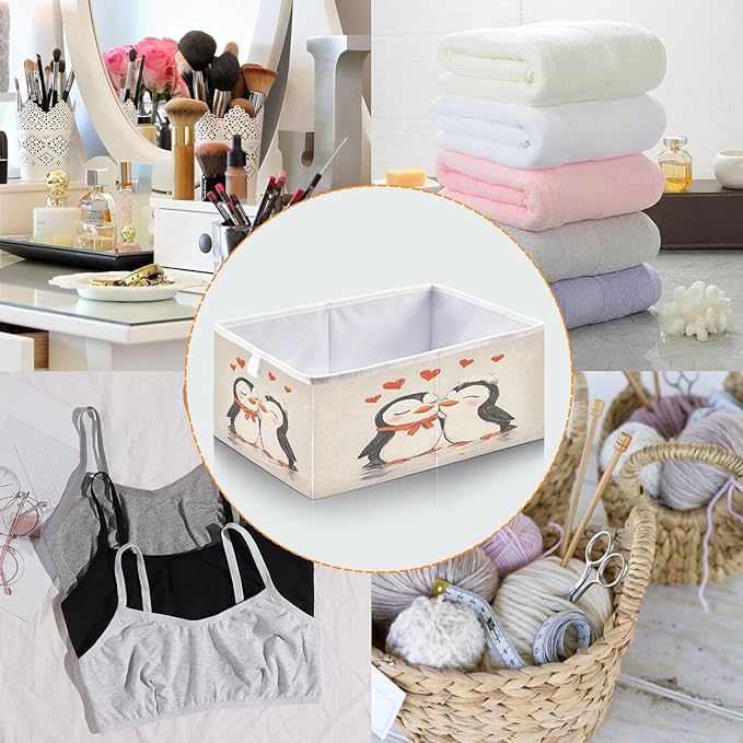 Bolaz Penguin Heart Closet Organizers Storage Cubes Storage Bins Shelf Baskets Containers for Home Room Office,Square