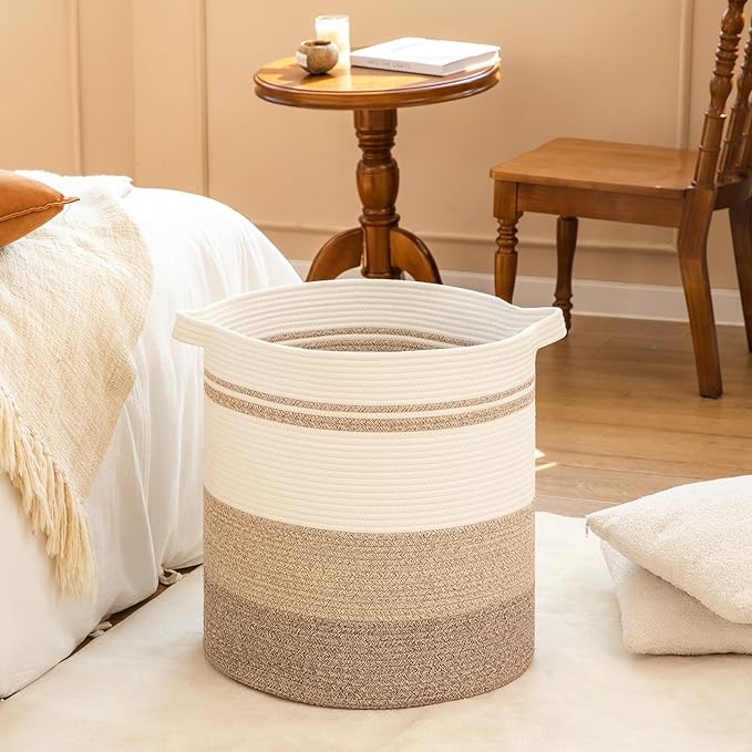 OIAHOMY 80L Laundry Baskets Hamper with Handles,Decorative Basket for Living room,Woven Storage Basket for Toys Bin,Pillows, Blankets,Clothes-20x18in-Gradient Yellow