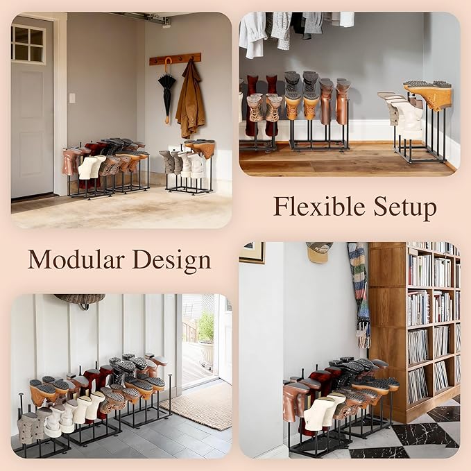 Free Standing Shoe Rack Organizer, Black Metal Tall Boot Holder, Space-Saving Shelf Storage, for Closet, Entryway, Garage, Bedroom, Outdoor, Apartment, Front Door, Entrance, Fits 12 Pairs