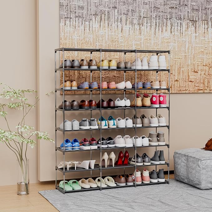 Large Shoe Rack Shoe Storage Organizer for Entryway Heavy Duty Free Standing Shelves Space Saving for Sneakers Hallway Garage Organization (3 Row 8 Tier)