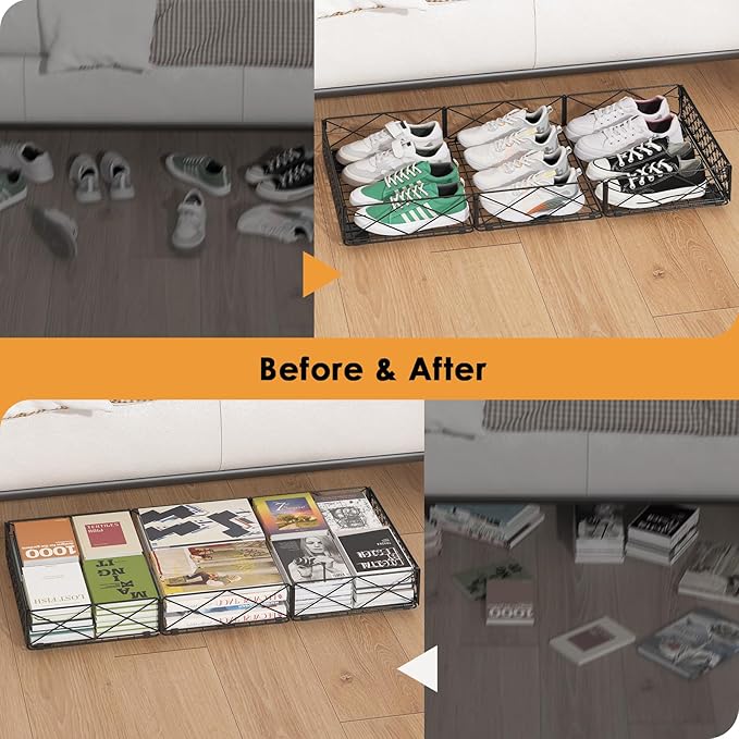NADAMOO Large Under Bed Storage with Wheels, Low Profile Rolling Under Bed Storage Containersï¼Foldable Metal Under the Bed Organizer Bins for Bedroomï¼2 Packs