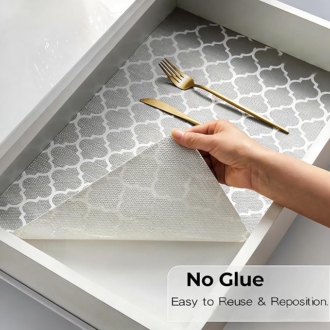 Coavas Extra Grip Thickened Shelf and Drawer Liner - Non-Adhesive Non-Slip Waterproof Mats for Kitchen Cabinets, Drawers, Shelves, Dresser & Cupboard, Easy Cut DIY (Gray, 12IN x 10FT)