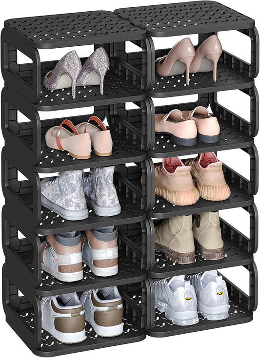 SONGMICS Shoe Rack, Shoe Organizer, 12 Shelves, Shoe Storage, Narrow Shoe Shelf, Open Shelf for Entryway, Living Room, Bathroom, Space-Saving, Ink Black ULPC038B01
