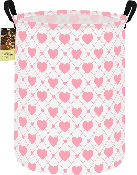 HUNRUNG Laundry Hamper,Large Canvas Fabric Lightweight Storage Basket Toy Organizer Dirty Clothes Collapsible Waterproof for College Dormsï¼Round-Heartï¼