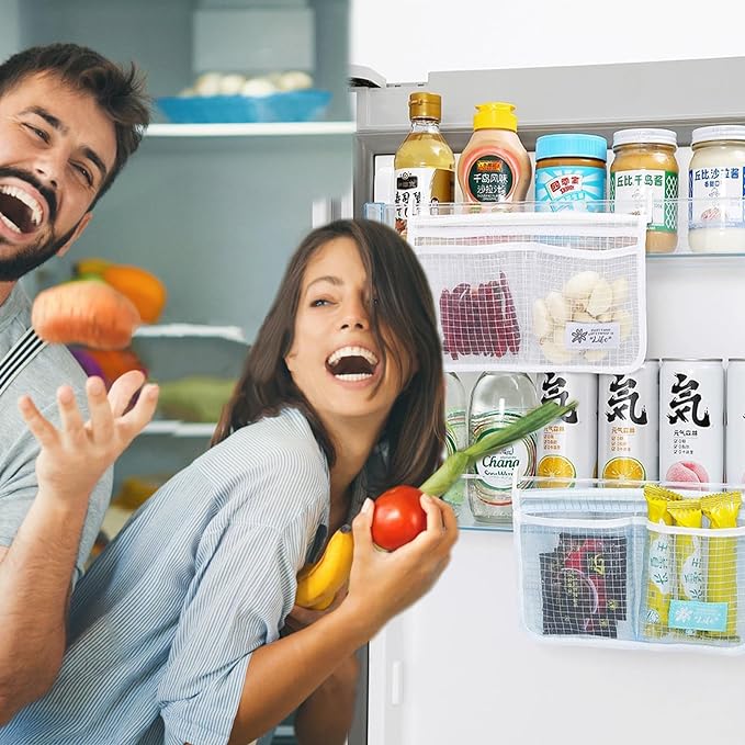 2 piece Refrigerator Door Organizer Set Fridge Hanging Mesh Bag for Kitchen Storage Bag Household Sundries Sorting Bag Used to Refrigerator Side Door Storage Small Objects Containers
