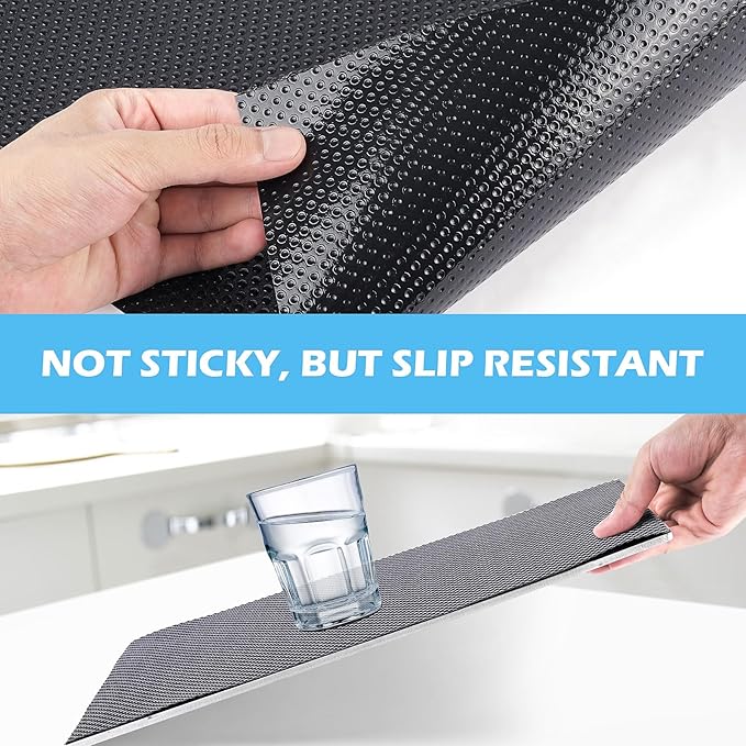 Drawer Liners, Waterproof Shelf Liner, Anti-Slip Non-Adhesive BPA Free Kitchen Cupboard Cabinet Liner Refridge Fridge Mats Sink Protector Strong Durable for Home (Black/11.8in x 10Ft)