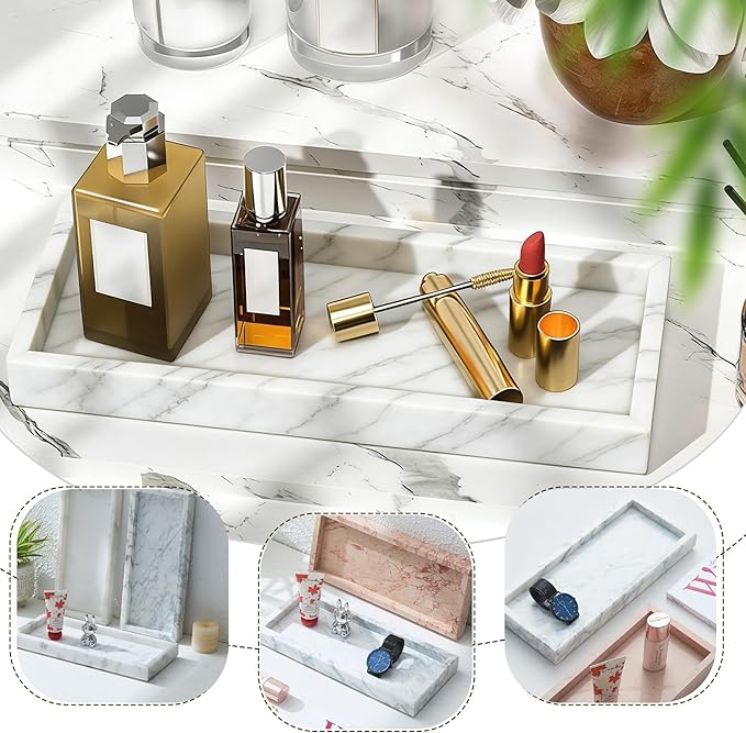 Natural Marble Tray, Stone Tray for Bedroom/Bathroom/Kitchen/Vanity Countertop, Jewelry Tray for Rings Earrings Necklace Bracelet Watch, Room Decor Aesthetic