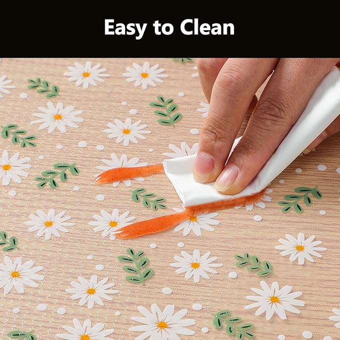 INNOLITES Shelf Liner for Cabinets, Non-Adhesive for Kitchen Drawer Liner, Waterproof Shelf Paper with Floral Pattern, Durable Easy to Clean (Green Daisy, 11.8" x 120")