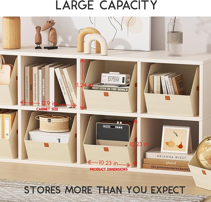 Fabric Closet Storage Cubes - 6 Pack Square Storage Bins with Dual Handles for Clothes, Towels, Toys, Cube Storage Organizers for Bedroom, Nursery, Shelves, Closet, Small Spaces, Light Beige