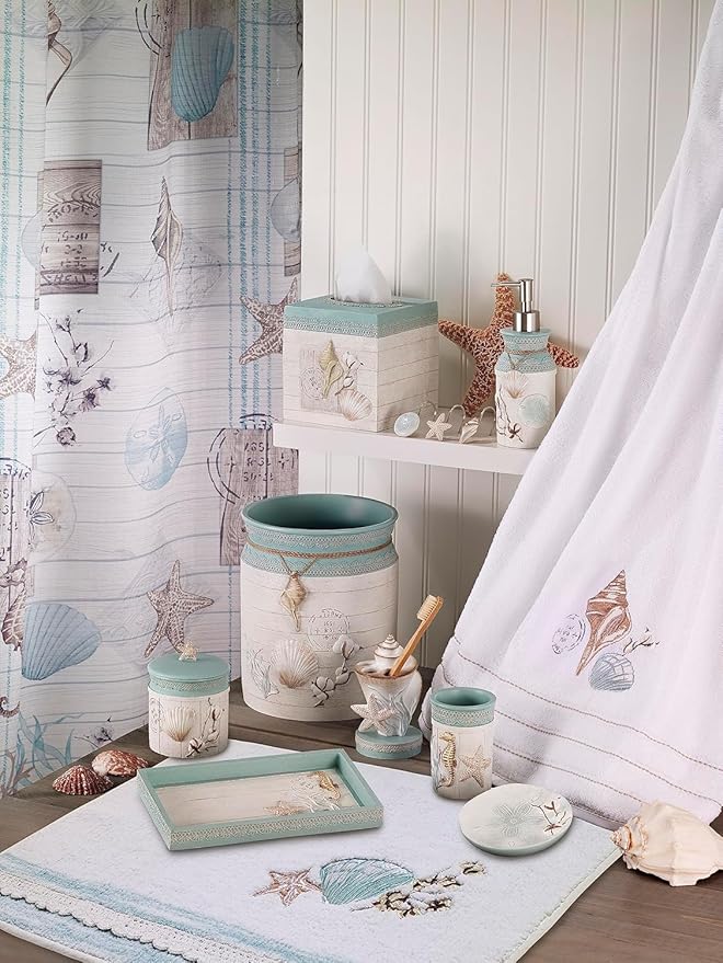Avanti Linens - Covered Jar, Countertop Organizer, Farmhouse Chic Home Decor (Farmhouse Shell Collection)