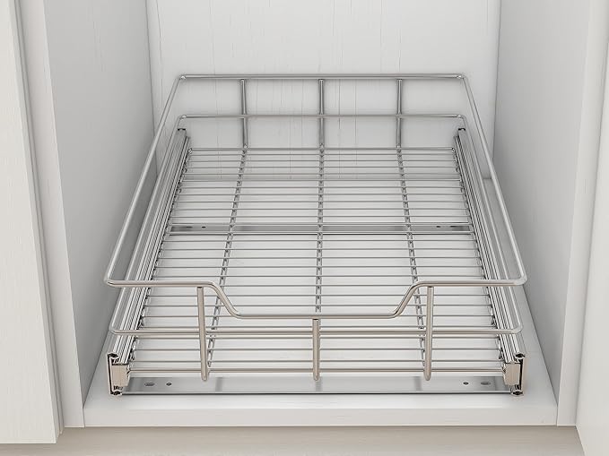 Pull Out Cabinet Organizer 9" W X 17" D, Slide Out Drawers For Kitchen Organizers and Storage, Pull Out Drawers For Cabinets Capacity Heavy Duty Caddy, Cabinet Shelves Chrome-Plated, Bathroom Pantry