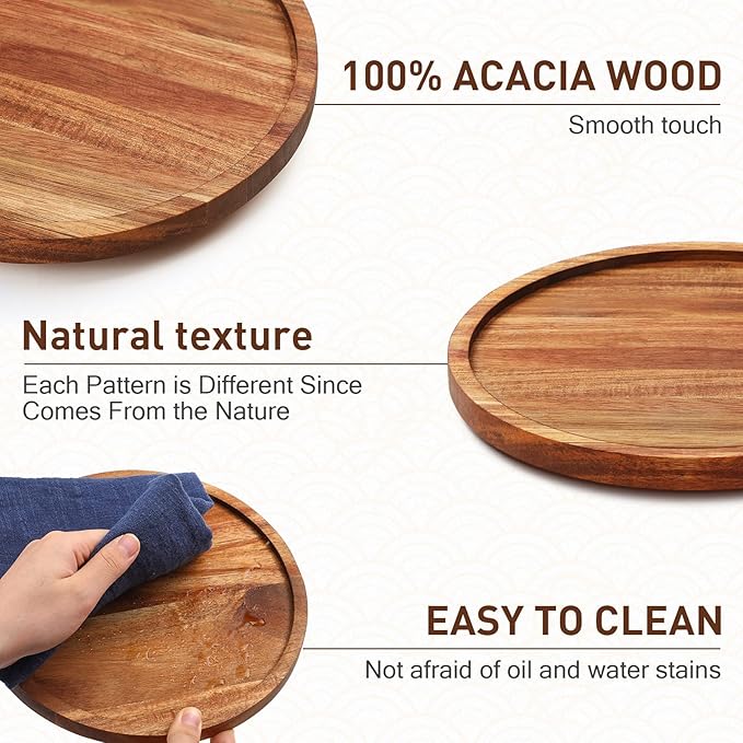 Mumufy 6 Pcs 9-inch Acacia Wood Lazy Susan Organizers Kitchen Turntable Round Lazy Susan Turntable Tray for Kitchen Counter Pantry Table Organization Cabinet Bathroom