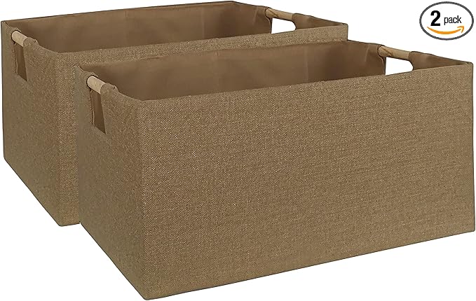 Storage Bin for Shelves Rectangle Closet Baskets Foldable Box with Handles Khaki Baskets Toy Boxes for Home Office Car Dormroom