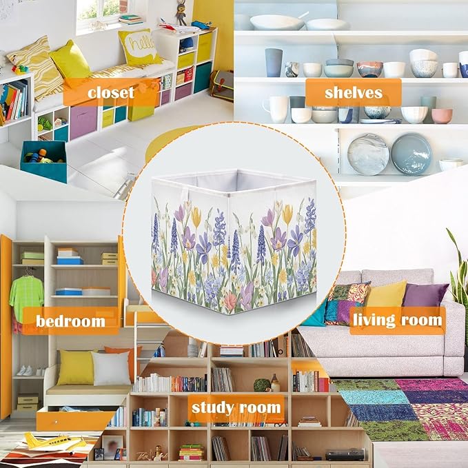 Bolaz Blooming Spring Garden Closet Organizers Storage Cubes Storage Bins Shelf Baskets Containers for Home Room Office,Rectangle