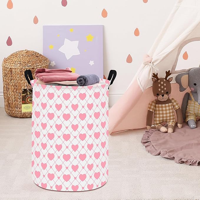 HUNRUNG Laundry Hamper,Large Canvas Fabric Lightweight Storage Basket Toy Organizer Dirty Clothes Collapsible Waterproof for College Dormsï¼Round-Heartï¼