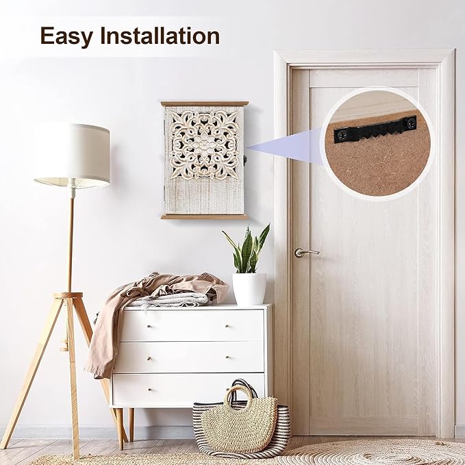 Key Holder for Wall Decorative Key Box Key Cabinet, Wooden Key Hooks Wall Mounted Key Hangers Rustic Key Rack with 6 Key Hooks for Home Office Entryway, Christmas Housewarming Gift