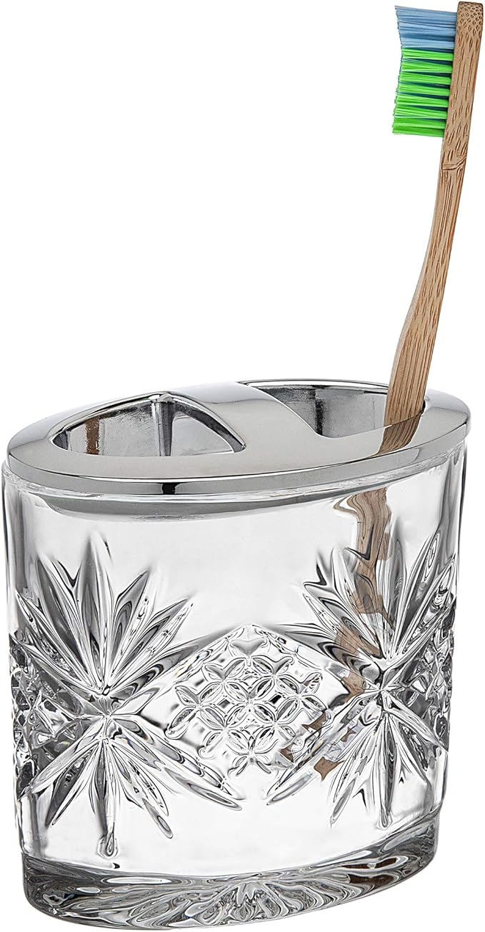 Godinger Crystal Toothbrush Holder, Decorative Countertop Organizer, Bathroom Accessory, Dublin Collection, Decorative Countertop Organizer