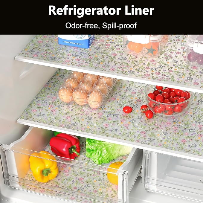 INNOLITES Shelf Liners for Kitchen Cabinets Non-Adhesive Drawer Liner with Floral, Waterproof Durable Easy to Clean, for Refrigerator, Shelves (Pink Purple Rose, 17.5" x 197")