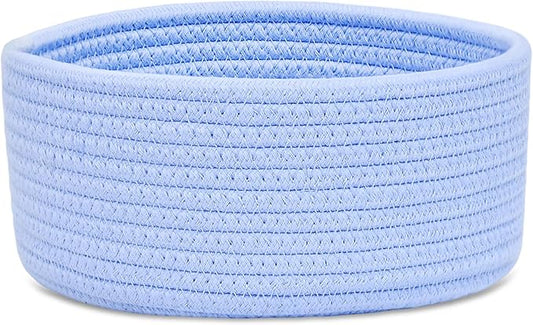 ABenkle Small Woven Basket, Empty Tiny Shallow Storage Basket, Mini Cotton Rope Baskets, Round Decorative Hamper, Basket Storage Bins for Toys, Spa, Socks, Nursery, Living Room