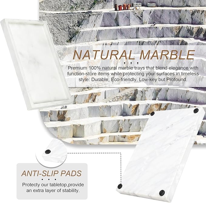 Natural Marble Tray, Stone Tray for Bedroom/Bathroom/Kitchen/Vanity Countertop, Jewelry Tray for Rings Earrings Necklace Bracelet Watch, Room Decor Aesthetic