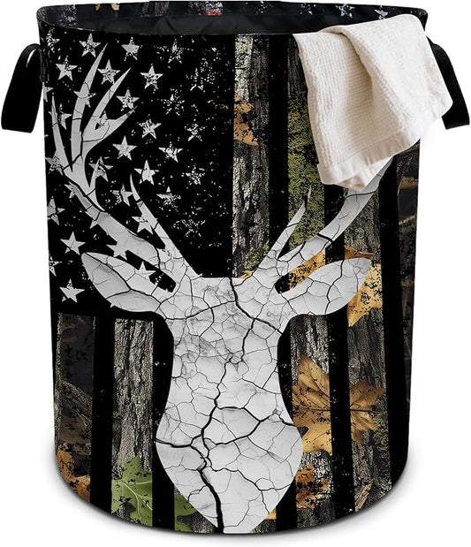 Hunting Camouflage Laundry Basket Foldable Oxford Cloth Tote Bag Laundry Hamper Clothes Storage Bucket Organizer For Bathroom/Laundry Storage/Bedroom 19.6x15.7 Inch