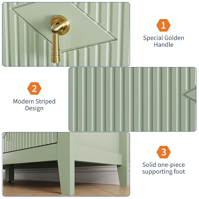 GarveeHome Fluted Dresser for Bedroom, 54 Inch Wide 6-Drawer Wood Dresser, Modern Chest of Drawers, Storage Organizer Cabinet for Living Room, Hallway, Entryway, Green