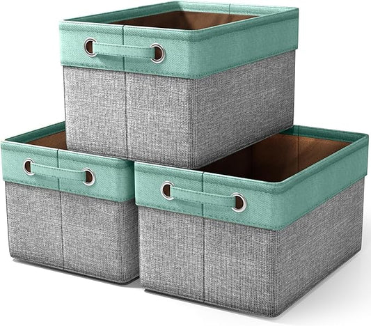 Sorbus Premium Fabric Storage Cubes 15 Inch - Big Sturdy Collapsible Storage Bins with Dual Handles - Foldable Baskets for Organizing - Decorative Cube Storage Bins for Home & Office Use- 3 Pack| Teal