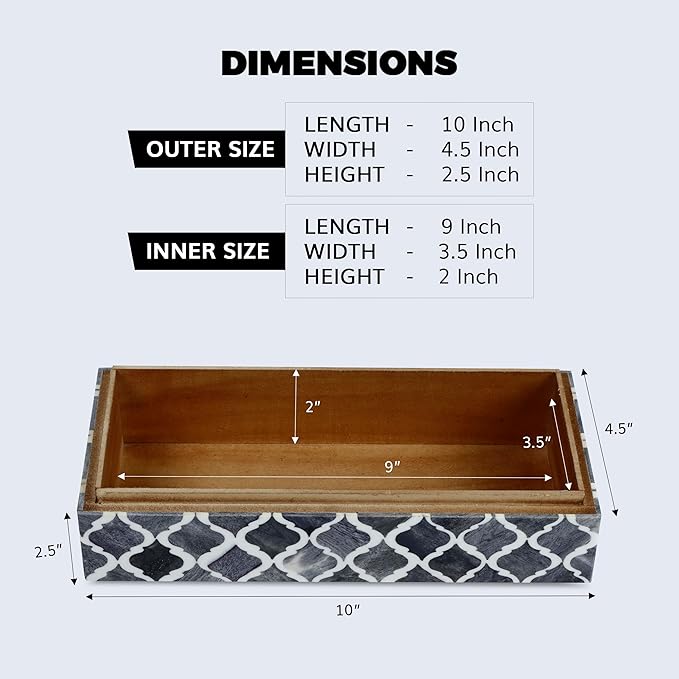 Handicrafts Home Decorative Storage Box 10x4.5 – Remote Control Holder, Jewelry Organizer, Modern Decorative Box with Lid, Boho Chic Home Décor Accent, Vintage Memory Box for Living Room Shelf Décor