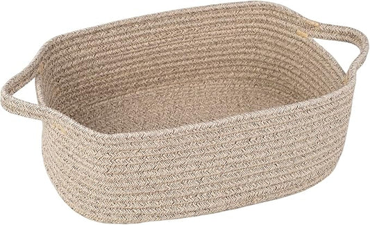 BOMINICA Cotton Rope Storage Basket with Handles, Natural Woven Basket, Decorative Rectangle Organizer Bin for Home, Nursery, Montessori, Pet Toy Storage and Bathroom Organization, LightBrown