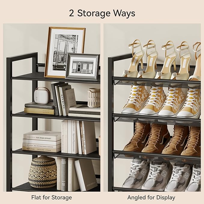 Shoe Rack,10 Tier Metal Shoe Organizer,Max Holds 50 Pairs,Heavy Duty Shoes Shelf for Garage, Entryway, Closet,Black