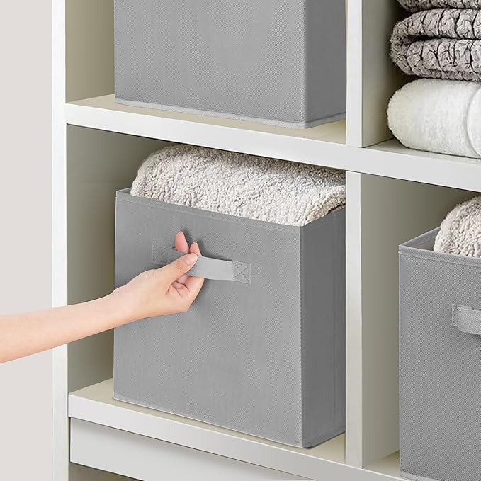 11 Inch Fabric Storage Bins, Storage Cubes, Collapsible Cube Storage Box, Fabric Closet Organizers with Handle for Home, Office, Shelf, Closets, Bedroom, Living Room, Grey, 18 Pack